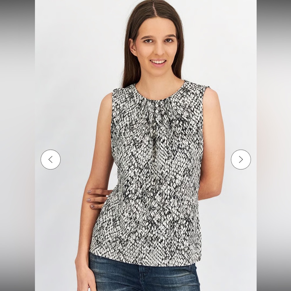 Calvin Klein Women’s Round Neck Sleeveless Snakeskin Print Blouse - Large